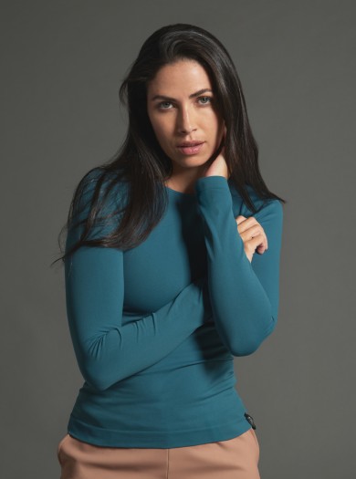 Shaping Long-Sleeve Crewneck Top – Glam Active Indigo Blue