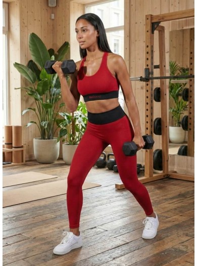 Leggings Slim à Côtes Rouge